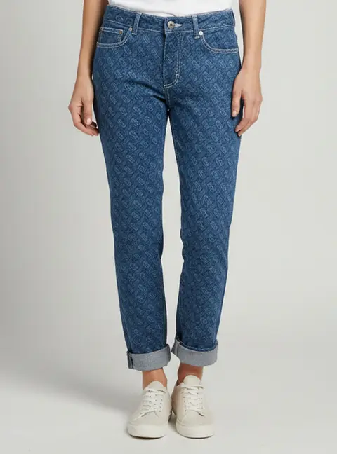 Burberry Blue TB Monogram Print Denim Skinny Jeans S/Waist 26"