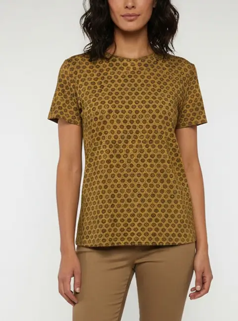 Burberry Mustard Yellow Printed Short Sleeve Top S
