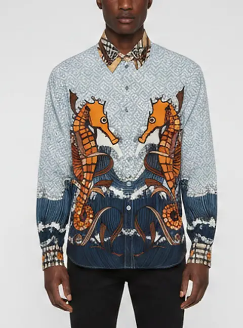 Burberry Blue TB Monogram Seahorse Print Crepe Juliette Shirt S