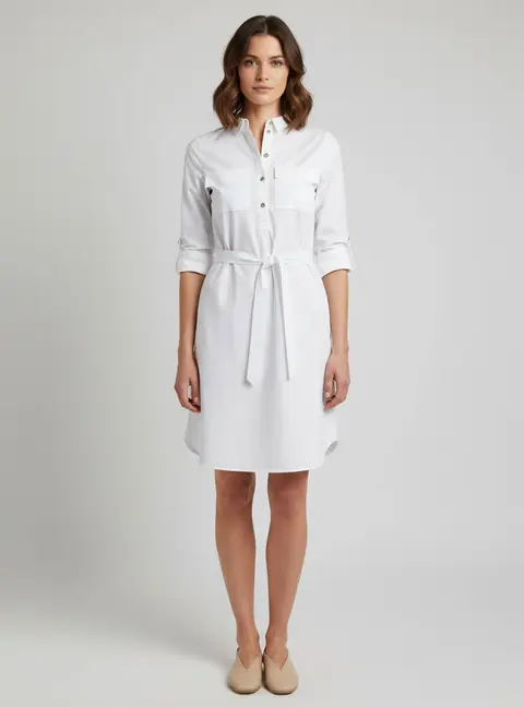 Burberry White Cotton Belted Midi Dress XS