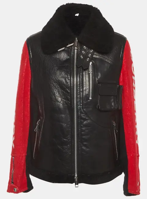 Burberry Black Leather Long Sleeve Zip up Jacket S