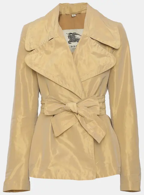 Burberry Gold Satin Belted Short Coat XS