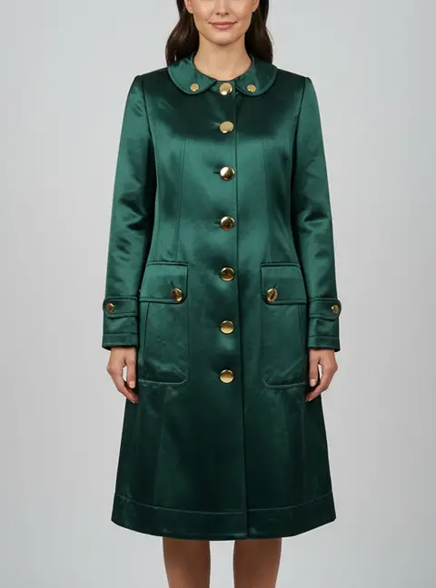 Burberry Emerald Green Satin Military Style Single Breasted Coat M