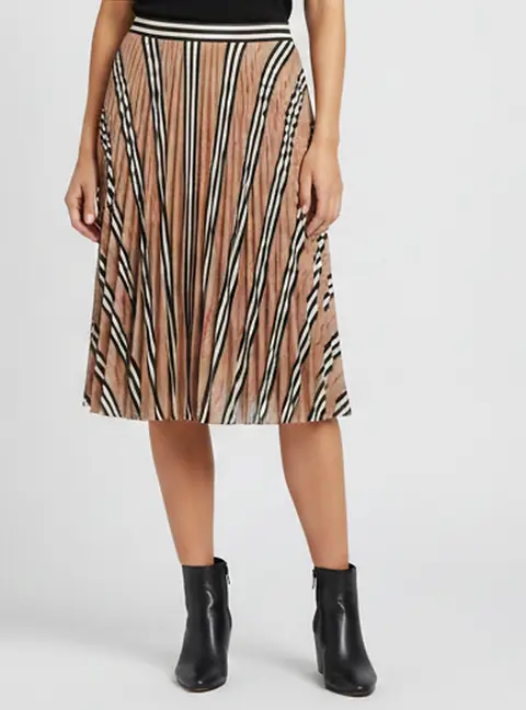 Burberry Beige Printed Plisse Flared Short Skirt S