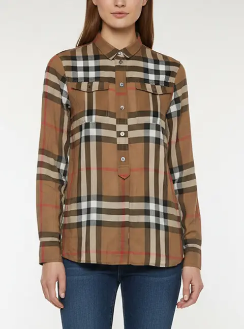 Burberry Brit Brown Check Print Cotton Long Sleeve Shirt S