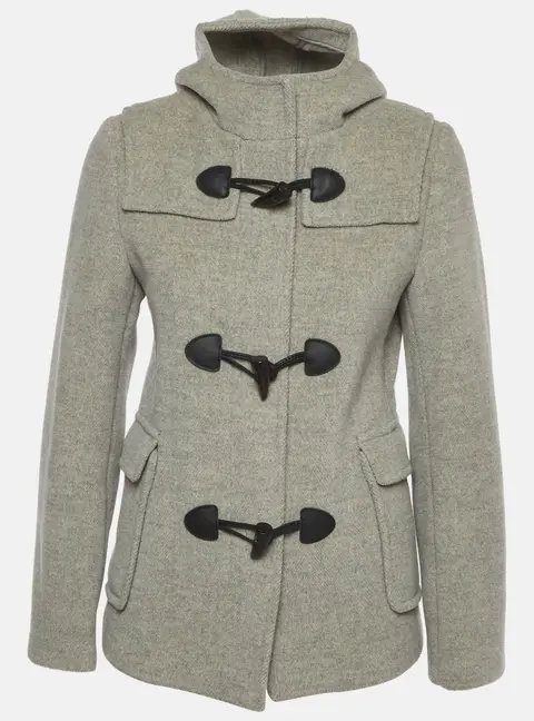 Burberry Grey Wool Hooded Zip-Up Duffle Coat S