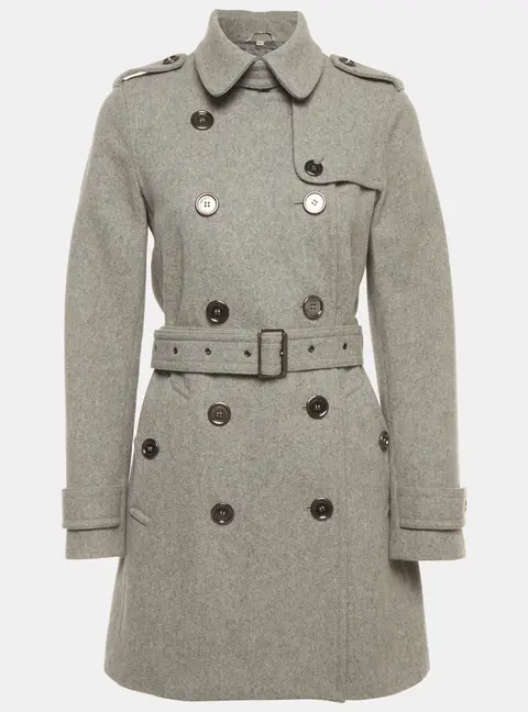 Burberry Brit Grey Wool Blend Double Breasted Belted Coat S