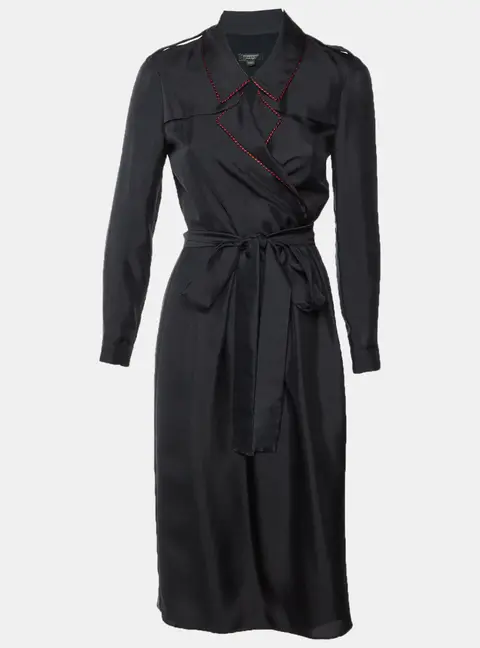 Burberry Black Contrast Trim Silk Blend Duster Trench Coat S