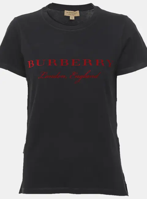 Burberry Navy Blue Logo Printed Cotton T Shirt XS