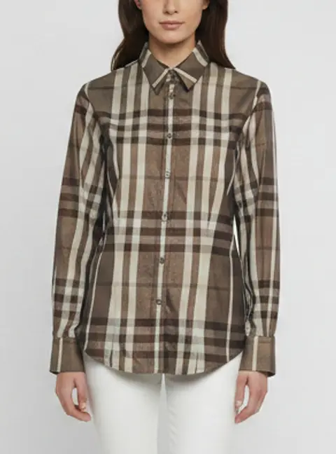 Burberry London Brown Metallic Checked Cotton Shirt L