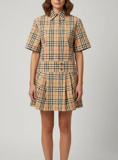 Burberry Beige Vintage Check Cotton Shirt Dress S