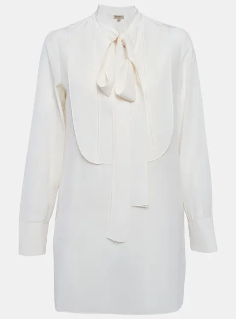 Burberry Cream Silk Neck Tie Long Sleeves Top M
