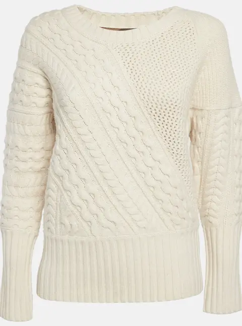 Burberry Cream Wool Blend Cable Knit Sweater S