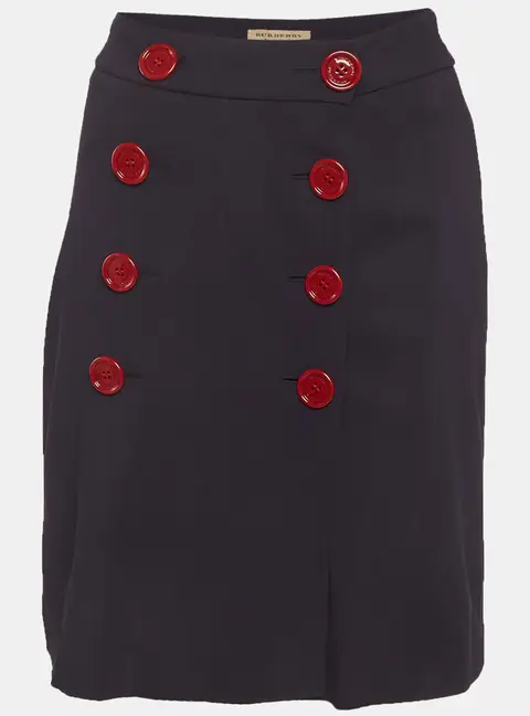 Burberry Navy Blue Crepe Button Detail Short Skirt S