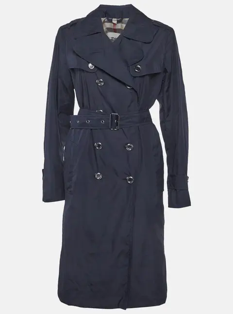 Burberry  Blue Nylon Double Breasted Coat L