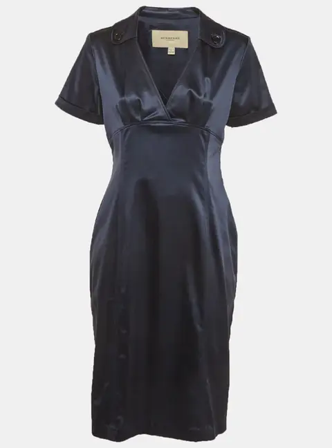 Burberry Navy Blue Satin Collared Mini Dress M