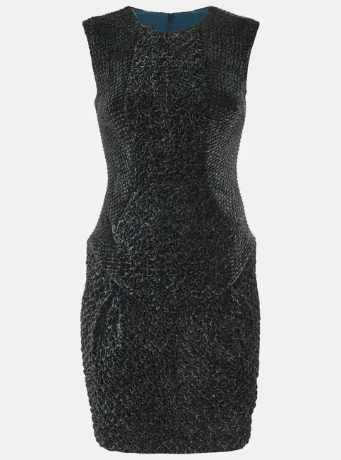 Burberry Green Velvet Smocking Textured Shift Mini Dress S