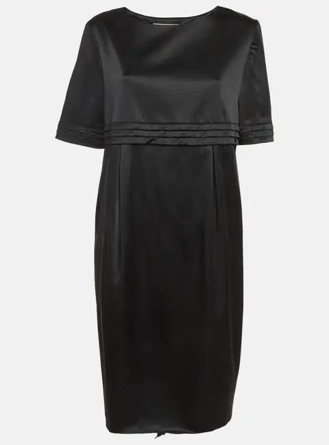 Burberry Black Satin Pleated Midi Dress L