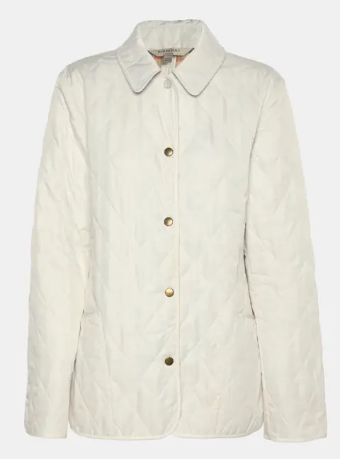 Burberry London White Diamond Quilted Nylon Button Front Jacket O/S