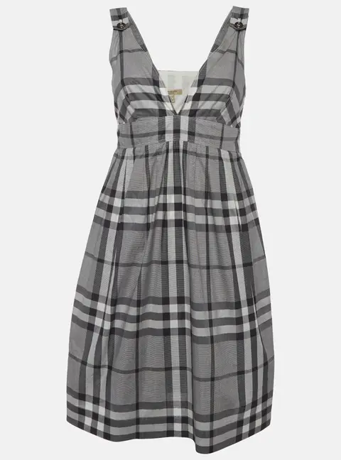 Burberry Grey Plaid Print Cotton Poplin Mini Dress S