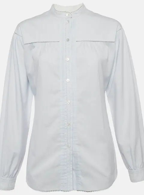 Burberry Blue/White Striped Cotton Puff Sleeves Blouse S