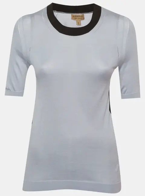 Burberry Blue Silk Knit Crewneck Top XS