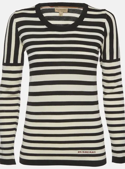 Burberry Black/White Striped Wool Knit Top XS