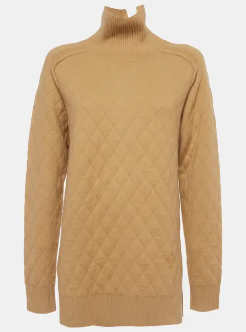 Burberry Beige Wool Quilted Turtle Neck Sweater S
