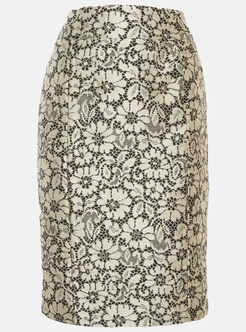 Burberry London Black/Off-White Brocade Lace Pencil Skirt M