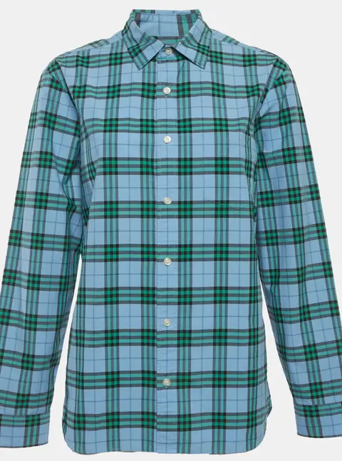 Burberry Blue Checks Cotton Long Sleeve Shirt M