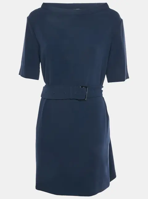 Burberry Navy Blue Crepe Belted Mini Dress S