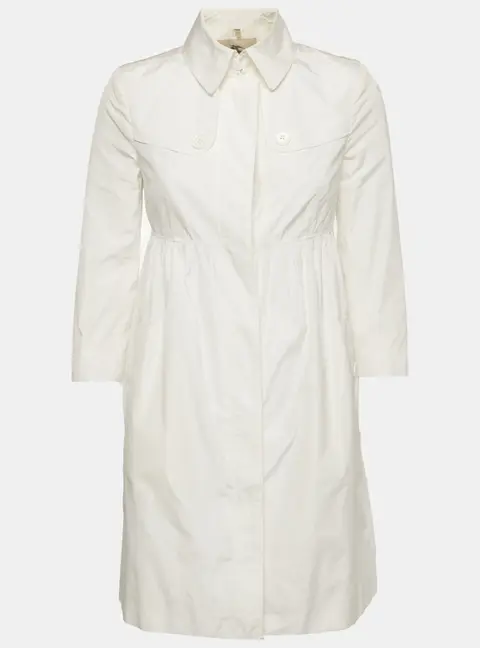 Burberry White Synthetic Pleated Coat S