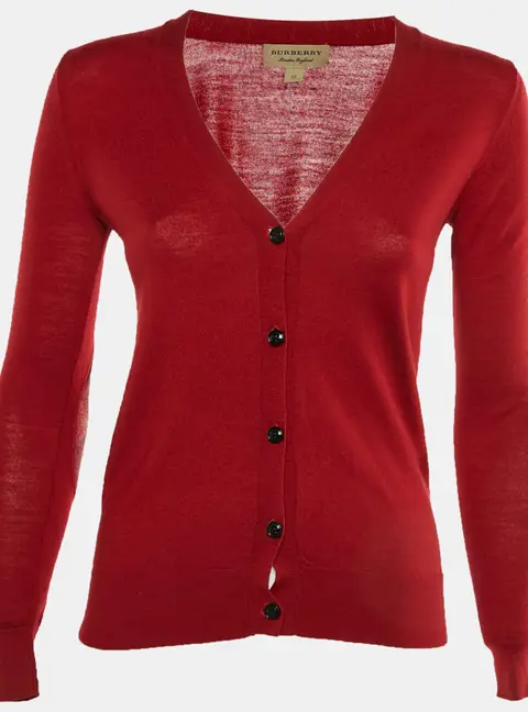Burberry Red Wool Elbow Patch Cardigan XS