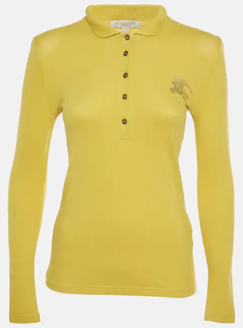 Burberry Brit Yellow Logo Graphic Pique Knit Polo Shirt S