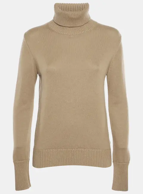 Burberry Beige Wool Knit Logo Embroidered Turtle Neck Sweater S