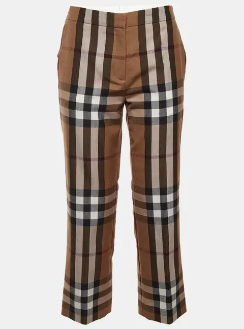 Burberry Brown Giant Checked Brown Wool Trousers S