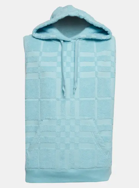 Burberry Blue Checked Terry Sleeveless Hoodie XXS