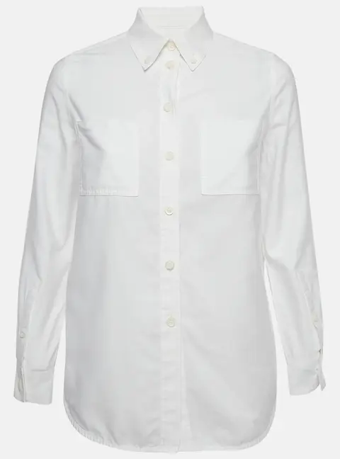 Burberry White Cotton Label Applique Button Shirt XS