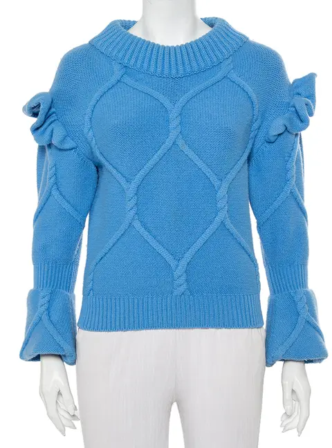 Burberry Blue Wool & Cashmere Ruffle Detail Sweater XS