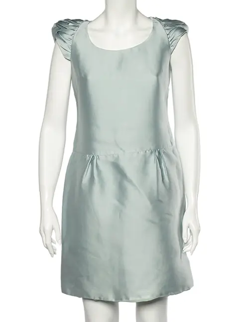 Burberry Prorsum Light Blue Sateen Gathered Detailed Short Dress M