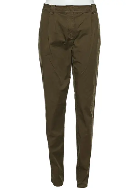 Burberry Brit Khaki Green Cotton Pleated Pants L