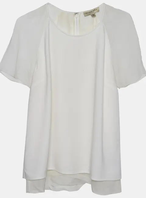 Burberry White Crepe Short Sleeve Top M