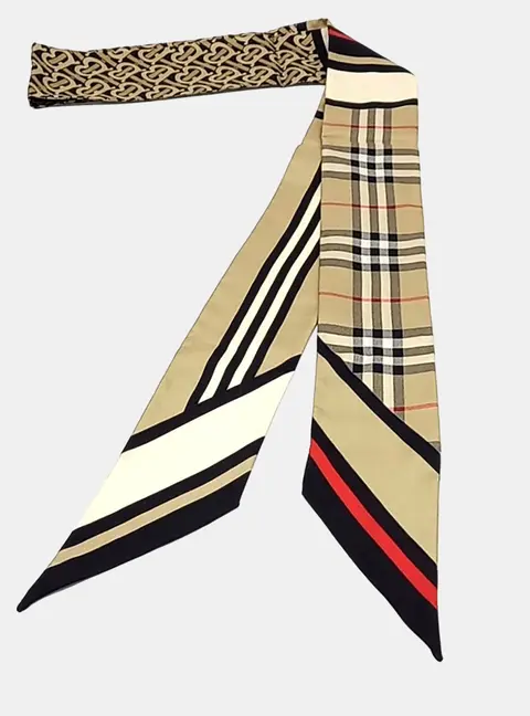 Burberry Beige Multicolor Silk Twilly Scarf