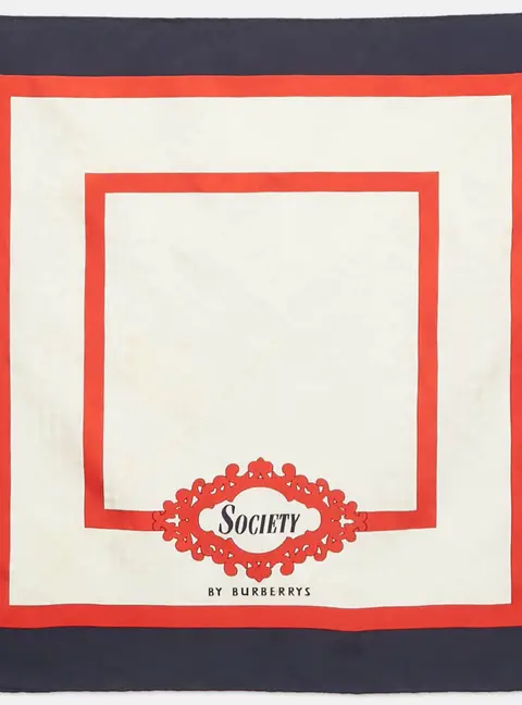 Burberry White/Blue Silk Archive Society Print Square Scarf