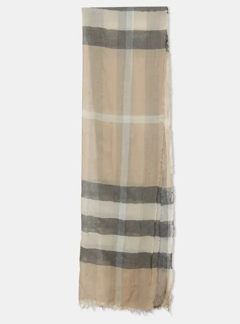 Burberry  Beige Nova Check Pattern Linen & Wool Shawl