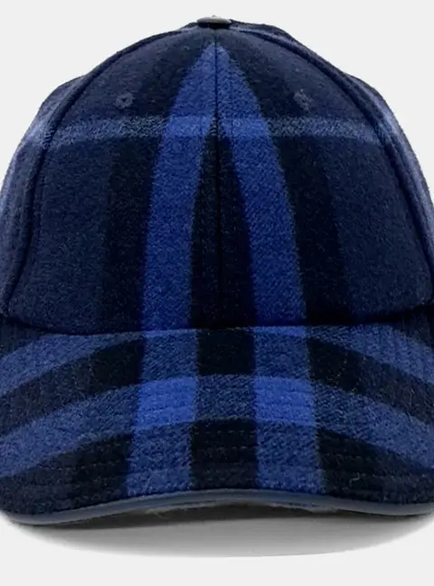 Burberry Check Ink Blue Wool Cashmere Women's Baseball Cap