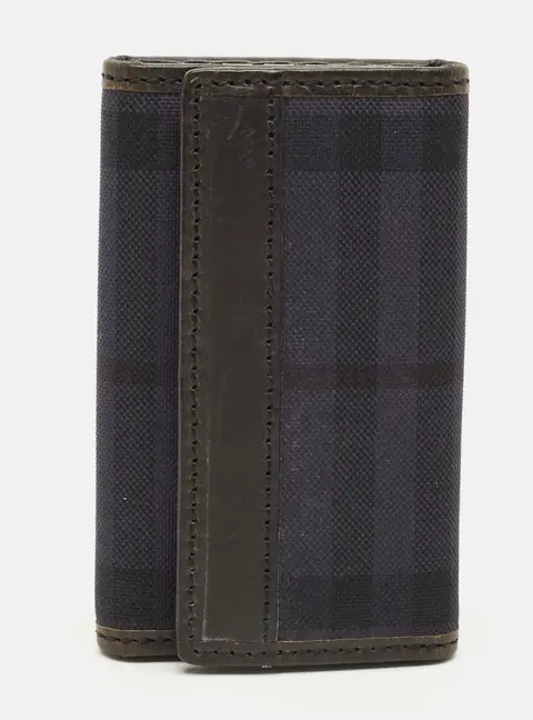 Burberry 6 Key Case Holder Black/Navy Blue Haymarket Nylon and Leather
