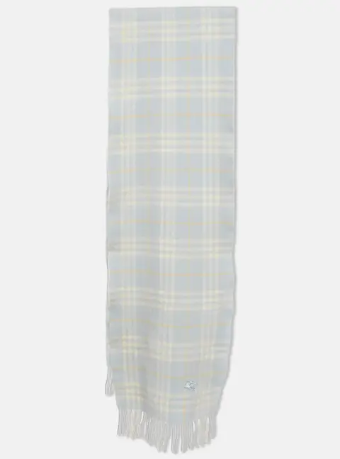 Burberry Blue Checked Wool Fringed Scarf