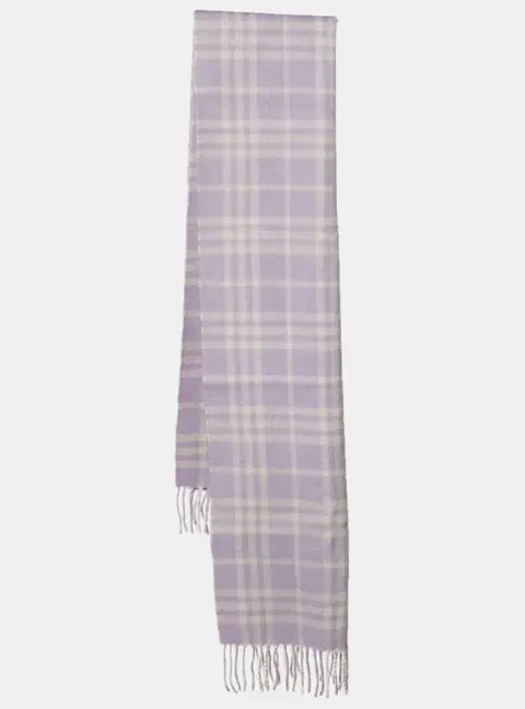 Burberry Vintage Lilac Checked Cashmere Fringed Scarf
