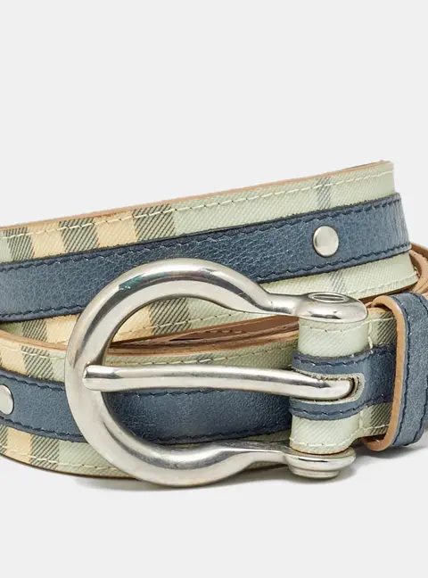 Burberry 90CM Buckle Belt Blue House Check Coated Canvas and Leather
